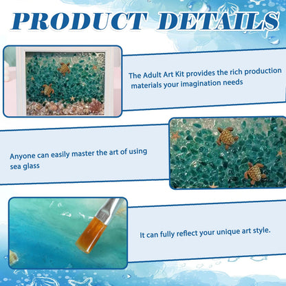 CIYOJA DIY Mosaic Kit for Adults – Complete Glass Mosaic Craft Kit with Sea Glass, Resin, Frame – Easy Resin & Stained Art Starter Set for Beginners & Adult Creative Projects (Turtle Design)