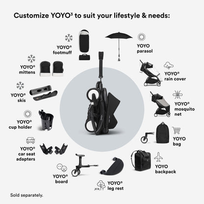 Stokke YOYO3 Stroller from 6 Months - Includes Black Frame, Seat Cushion & Canopy - Folds in & Out in a Flash - Light & Compact - Carry-On Compatible