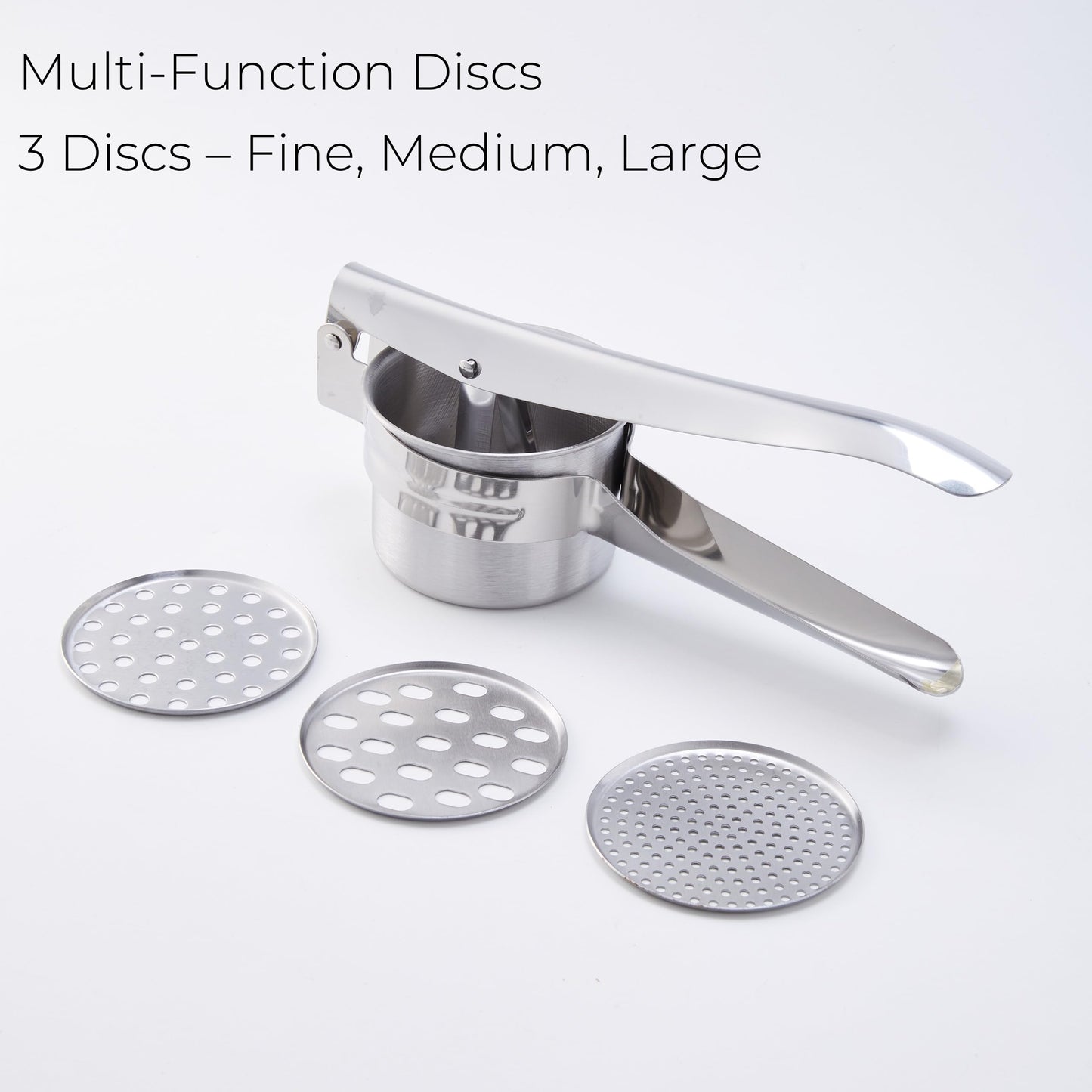 Stainless Steel Khuon Banh Lot Press – Multi-Purpose Potato Ricer, Cendol Maker, Spaetzle Press – Heavy-Duty Manual Food Strainer with 3 Interchangeable Discs for Rice, Vegetables, and Dough