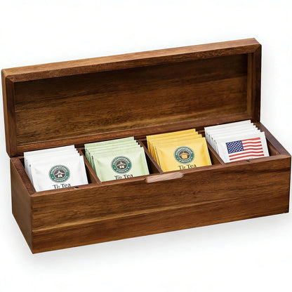 YAOYAO LAND Acacia Wood Tea Bag Organizer with Compartments, Tea packet Storage Boxes & Display Caddy, Multi-Slot Teabag Holder Container Chest for Countertop, Organizador de Té