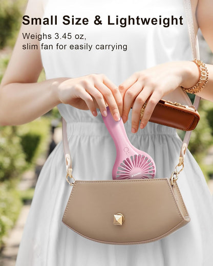 TriPole Mini Handheld Fan, Battery Operated, Portable, Speed Adjustable, USB Rechargeable, Pink for Kids, Women, Men,