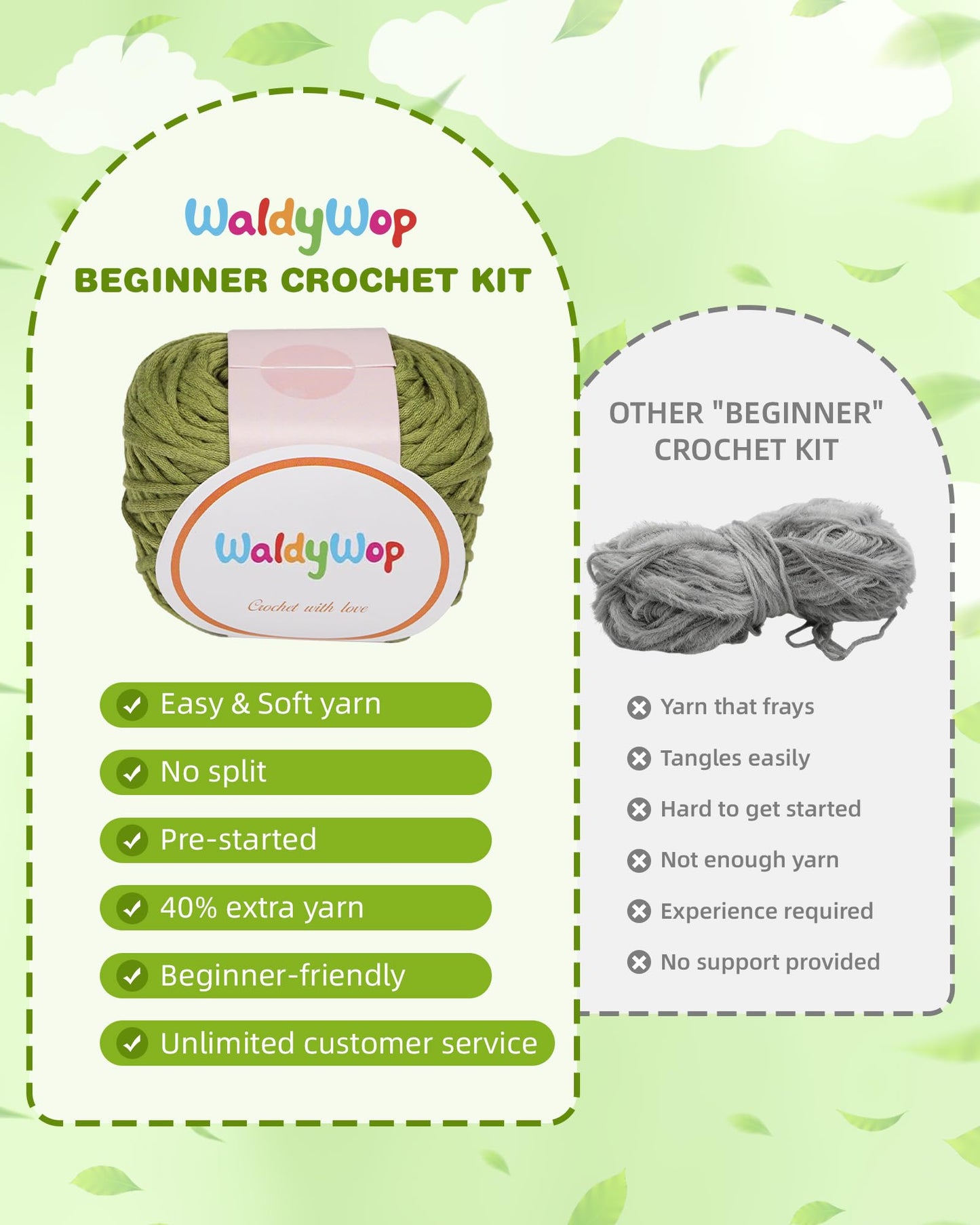 WaldyWop Crochet Kit for Beginners - 8 Flower Bookmarks Knitting Kit w/Step-by-Step Video Tutorials & Soft Yarn, Hook - Wobbles DIY Art Craft Kit for Adults, Birthday Gifts for Women Teen