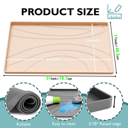 Under Sink Mat 31" x 19", Silicone Under Sink Liner for Kitchen and Bathroom, Waterproof Cabinet Protector Drip Tray, Protects Cabinets from Leaks and Spills