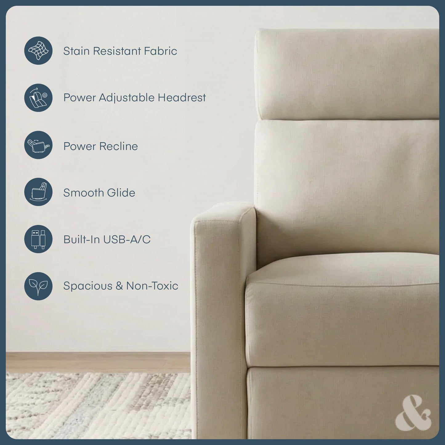 Nurture& The Glider Premium Power Recliner Nursery Glider Chair with Adjustable Head Support | Designed with a Thoughtful Combination of Function and Comfort | Built-in USB Charger (Ivory)