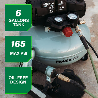 Metabo HPT Pancake Air Compressor, 6-Gallon 165PSI, Portable Air Compressor with 1.0 HP Oil-Free High Efficiency Motor, Lihghtweight, Quick Couplers for Fast Tool Changes, EC711S