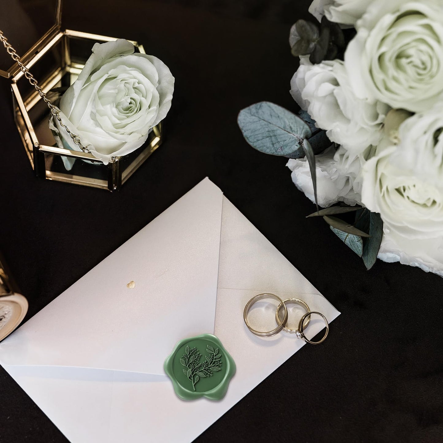 Conelist 50 Pcs Sage Green Wax Seal Stickers for Wedding Invitation Envelope Eucalyptus Self-Adhesive Stickers for Invitation Cards, Gift Wrapping, Party Menu Decor