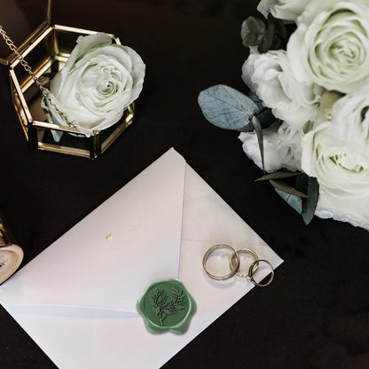 Conelist 50 Pcs Sage Green Wax Seal Stickers for Wedding Invitation Envelope Eucalyptus Self-Adhesive Stickers for Invitation Cards, Gift Wrapping, Party Menu Decor