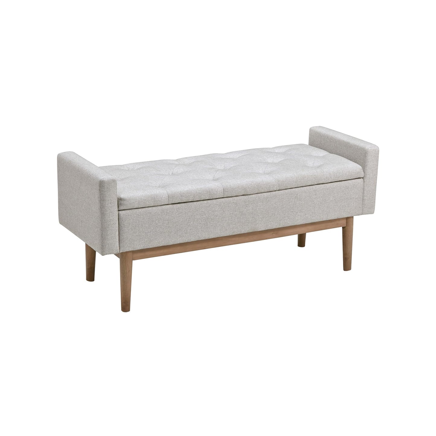 Signature Design by Ashley Briarson Tufted Upholstered Accent Bench with Storage, Hinged Seat, Raised Edges, Wood, Fabric Upholstery, Wood Legs" Light Brown Finish, Beige