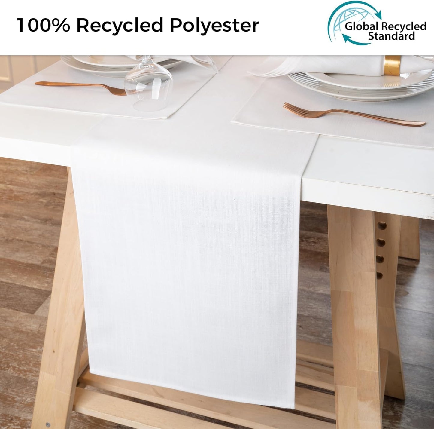 13 36 Inch 100% D'Moksha Homes Chambray Cream and White Table Runner x - Faux Linen Table Runner - Wrinkle Resistant