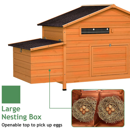 Yafylly 70" Chicken Coop for 2-4 Chickens Outdoor Wooden Hen House Poultry Pet Hutch for Backyard with Nesting Box, Wood