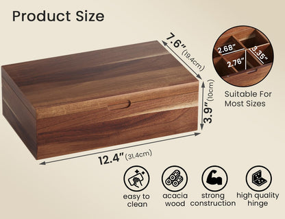 Danfoxer Acacia Wood Tea Bag Organizers, Tea and Sugar Packet Storage Chest with Lid, Wooden Teabag Holder Containers,Tea Box with 8 Compartments