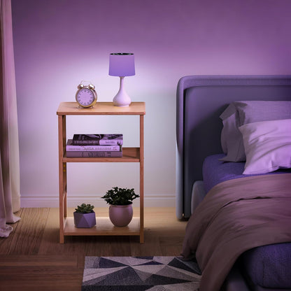 VASMIA 3-Tier End Table, Side Table with Storage Shelf, Bamboo Nightstand Bedside Table for Small Spaces, Bedroom