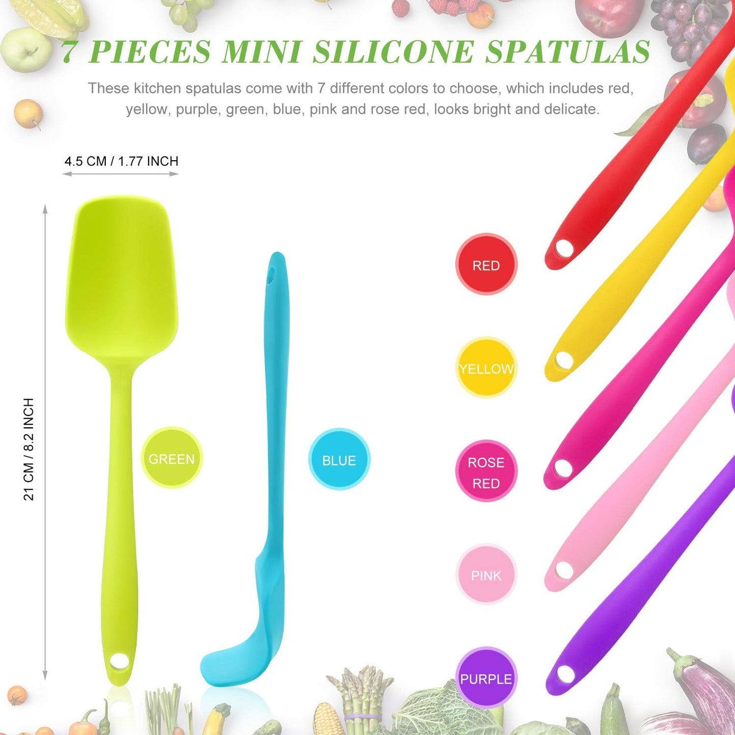 Patelai 7 Pieces Silicone Spatulas, 8.2 Inch Small Rubber Spoon Non Stick Kitchen Tools for Cooking and Baking