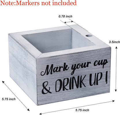 Disposable Cup Holder with Marker Slot, Wooden Cup Organizer for Farmhouse Rustic Bar, Wedding Party Decor