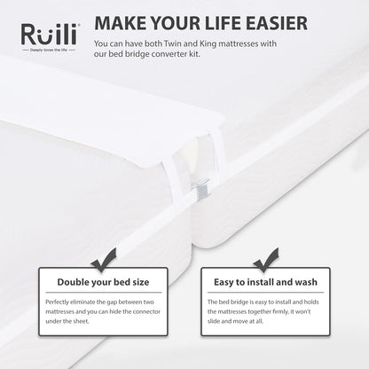 Ruili Bed Bridge Twin to King Converter Kit, Adjustable Comfortable Bed Connector with Strap and Storage Bag