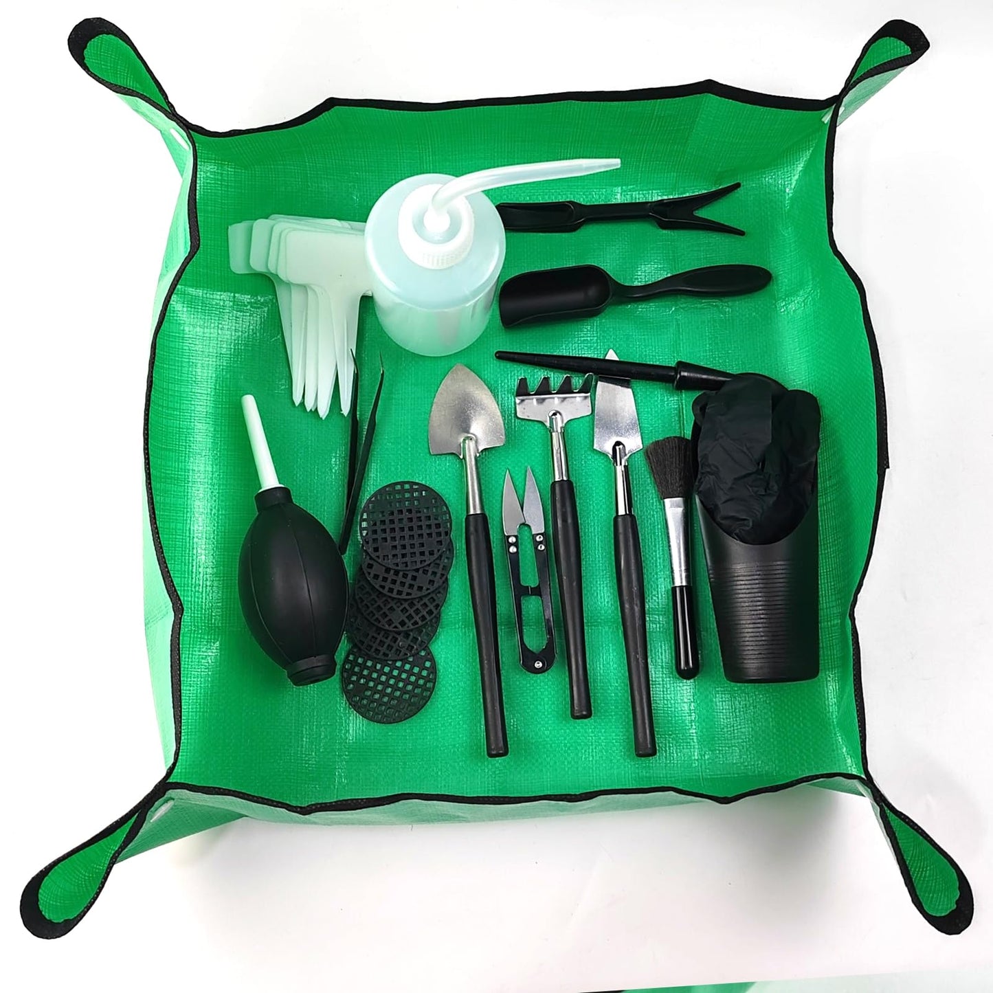 TIHOOD 30PCS/Set Mini Garden Hand Transplanting Succulent Tools Set, 19.7" Thickened Repotting Mat & Plant Tag, Miniature Planting Indoor Fairy Care, Potting, Cactus, Houseplant Bonsai Tool Kit