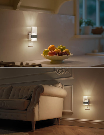 L LOHAS LED Night Lights Plug Into Wall, 2 Pack Plug in Night Light LED with Dusk to Dawn Sensor, 0-100LM Dimmable Nightlight, Wall Sconce-Style Design Nightlights for Bathroom, Hallway,Stairway,Gift