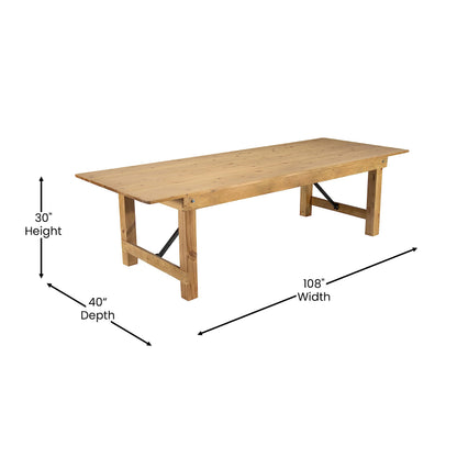 Flash Furniture Hercules Commercial Grade Farmhouse Dining Table | Solid Pine Foldable Table for 10 in Antique Rustic Light Natural | Rustic Charm for Home and Events