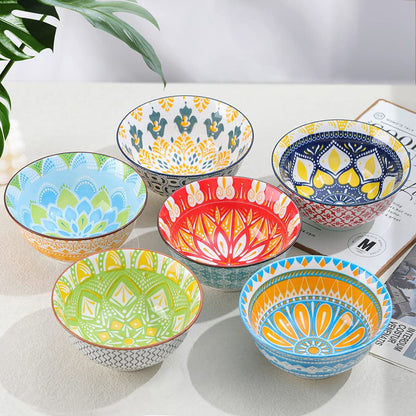 Cereal Bowls Porcelain 23 oz - Salad Soup Bowl Colorful 6.25" - Deep Bowls for Serving Ramen | Noodle | Pasta | Pho | Oatmeal - Microwave and Dishwasher Safe - Set of 6