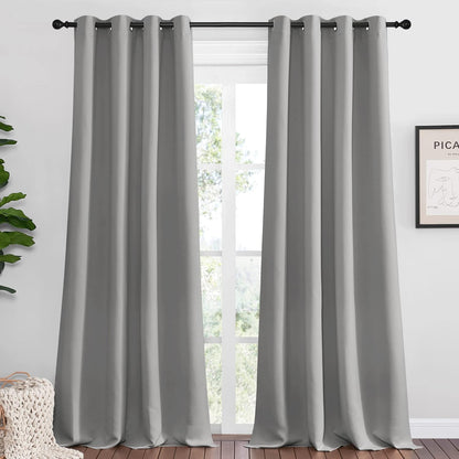 NICETOWN Silver Grey Room Darkening Curtain Panels - 120" Long | Heat-Blocking Drapes for RV & Studio, 55" Width, Set of 2