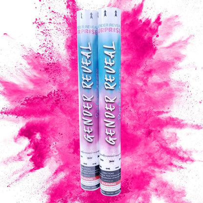 16 Inch 2 Pack Gender Reveal Surprise - Pink Gender Reveal Powder Cannon Bundle - Easy to Use Pink Powder Cannon