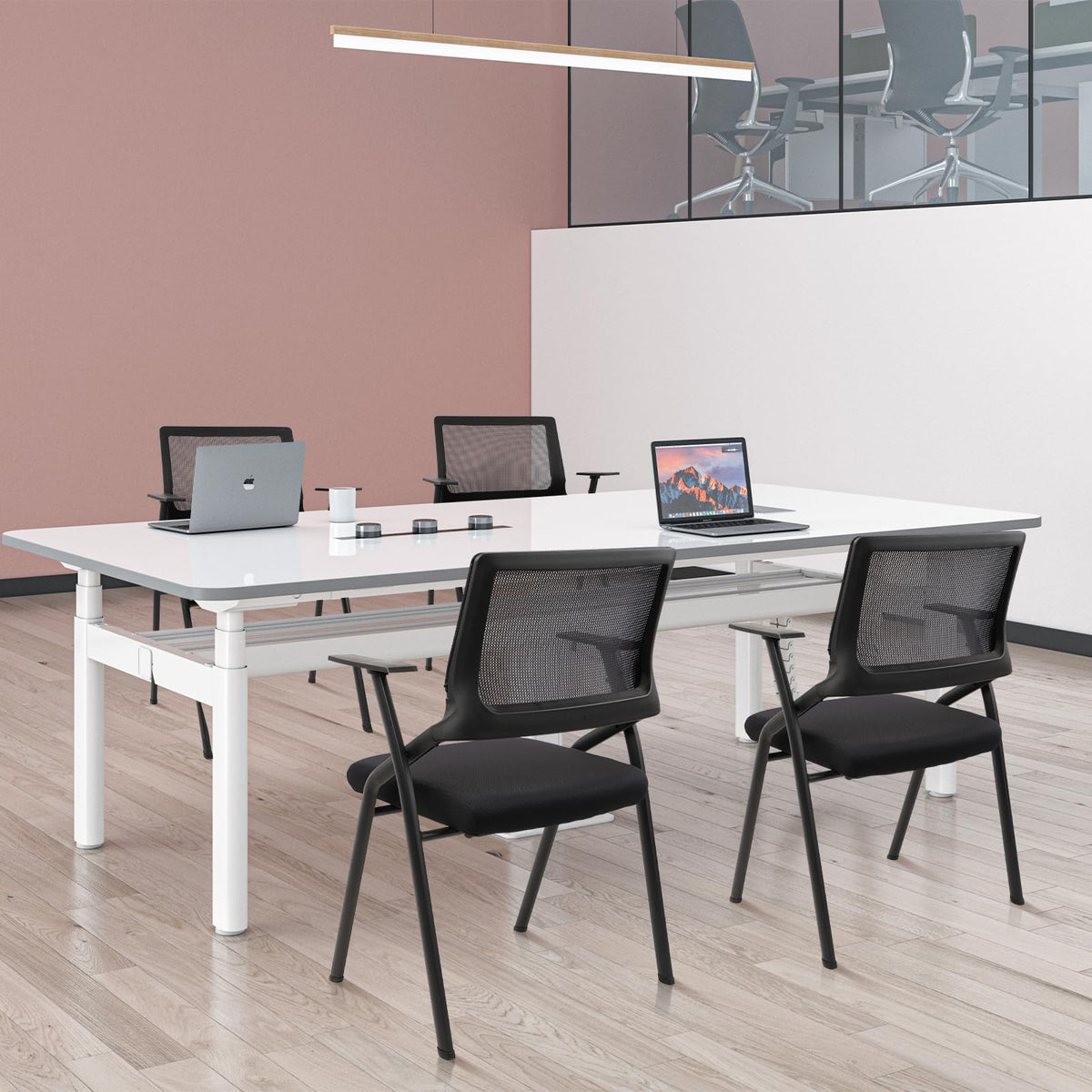 CLATINA Stackable & Foldable Office Chairs with Ergonomic Lumbar Support and Thickened Seat Cushion, Folding Mesh Fabric Reception Guest Chair for School Church Conference Waiting Room Black (6 pk)