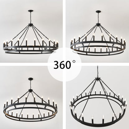 JKLX 53 inch Large Black Wagon Wheel Chandelier,Farmhouse Industrial Country Style Round Pendant Light Fixture,Round Ceiling Light fixtures for Outdoor Porch high Ceilings Living Foyer Entryway