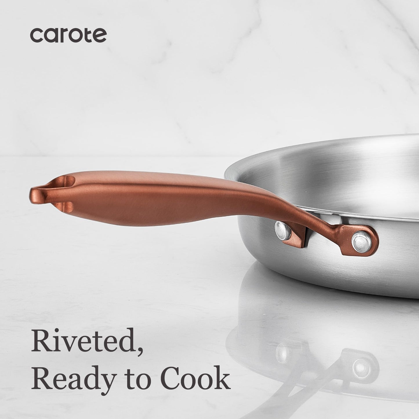 CAROTE 3-Piece Tri-Ply Stainless Steel Frying Pan Set, Skillet Set 8"/10"/12", Induction Compatible, Oven & Dishwasher Safe, Gold Handle