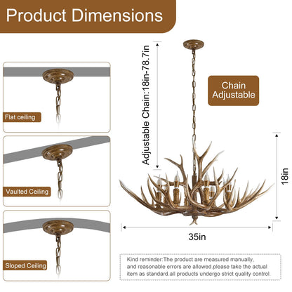 LUJIAODS Antlers Chandelier 8 Light,Deer Chandelier Fixtures,Rustic Farmhouse Horn Antler Lighting for Living Room Bedroom Dining Room Kitchen Cafes,Bars,Kitchen Foyer(8 Lamp Arms+ 3 Arms)