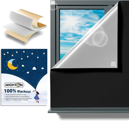 120"70", 100% NIGHTON Portable Blackout Curtains Strong Hook and Loop Tape Strips with Adhesive, Cuttable Blackout