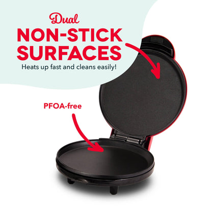 Dash Round Express Electric - Pancake Maker & Eggs Griddle System - Healthy Breakfast Maker - Quick Heat-Up & Easy Cleanup - nonstick surface - Red