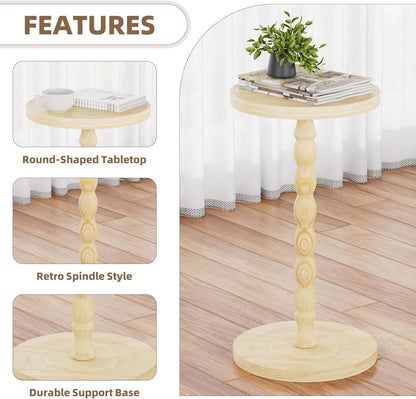 Simple Trending Round Side Table, Small Drink Table, Beside End Table with Pedestal Accent, Coffee Table for Small