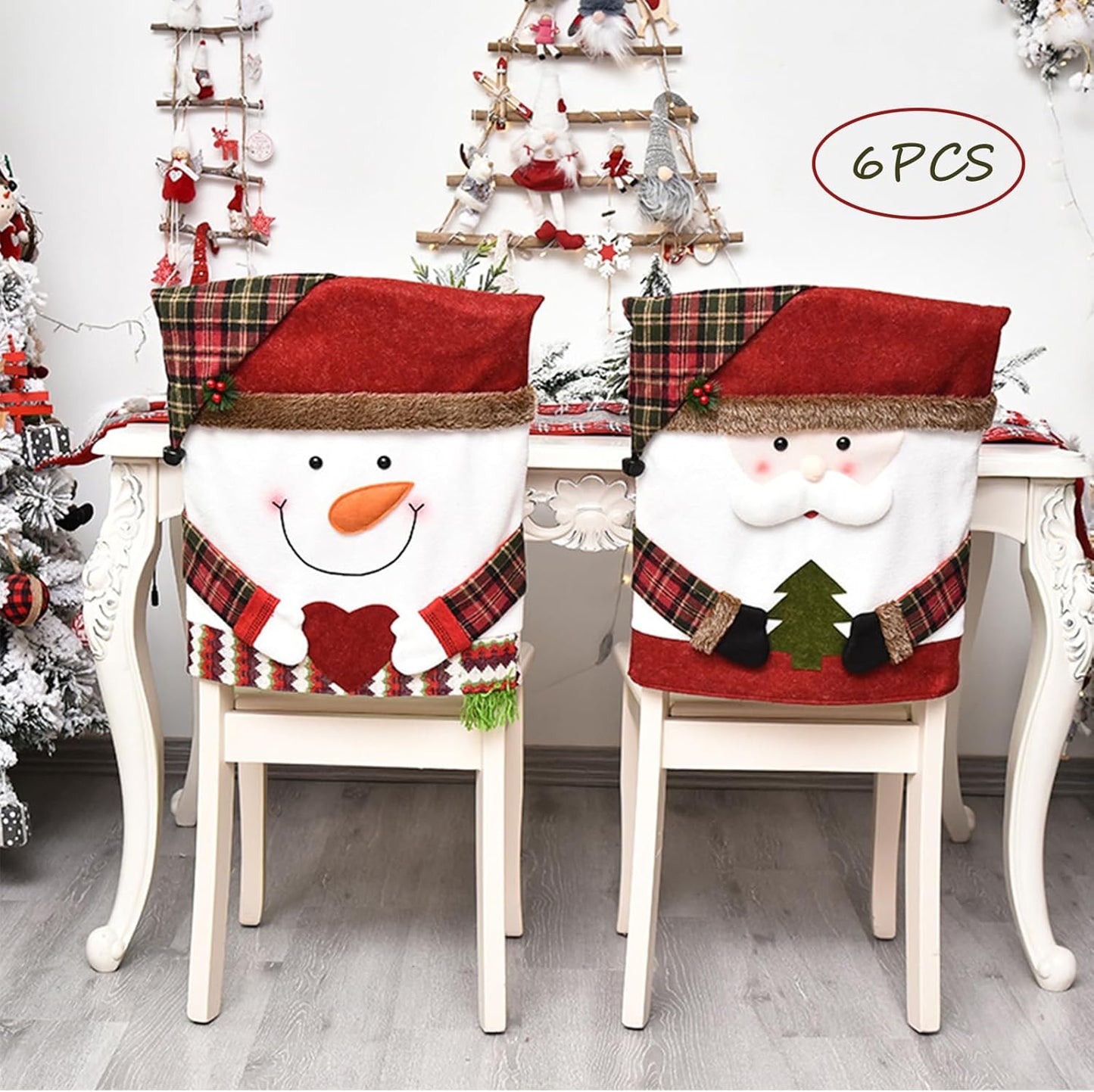Set 6, (6, Sumgsn Christmas Chair Covers of Christmas Chair Decorations, Santa Snowman Chair Back Cover for Kitchen
