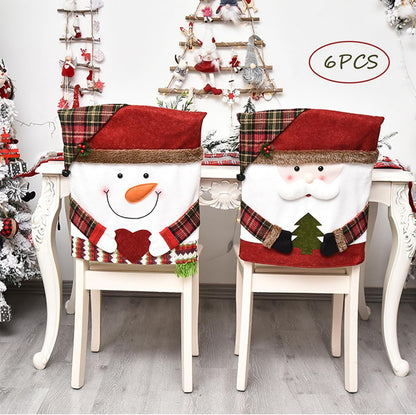 Set 6, (6, Sumgsn Christmas Chair Covers of Christmas Chair Decorations, Santa Snowman Chair Back Cover for Kitchen