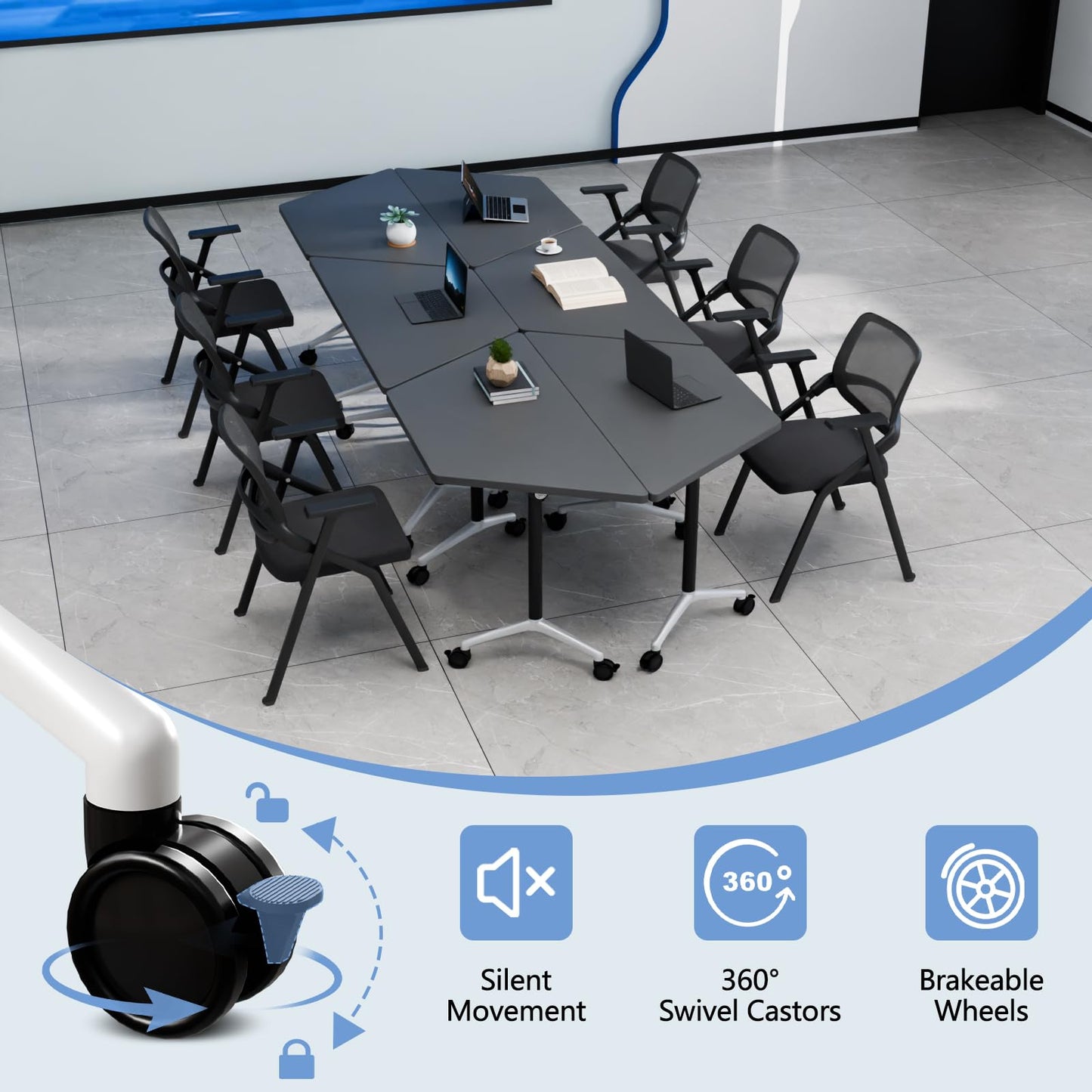 8 Pack Folding Conference Table,T-Shaped Conference Room Tables with Wheels, 47.2 in Modern Conference Table,Mobile Modular Seminar Meeting Desk for Classrooms,Office & Seminar (8, Dark Gray)