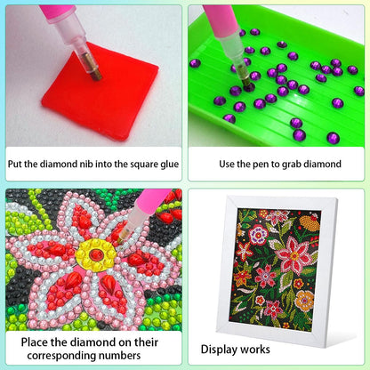 QIOUOL Flower Diamond Art Painting Kits for Kids Adults Beginners with Wooden Frame Girls Art Crafts Rhinestone Gem by Number Kits,Diamond Art Kits for Teens,Birthday Gifts and Office Decor
