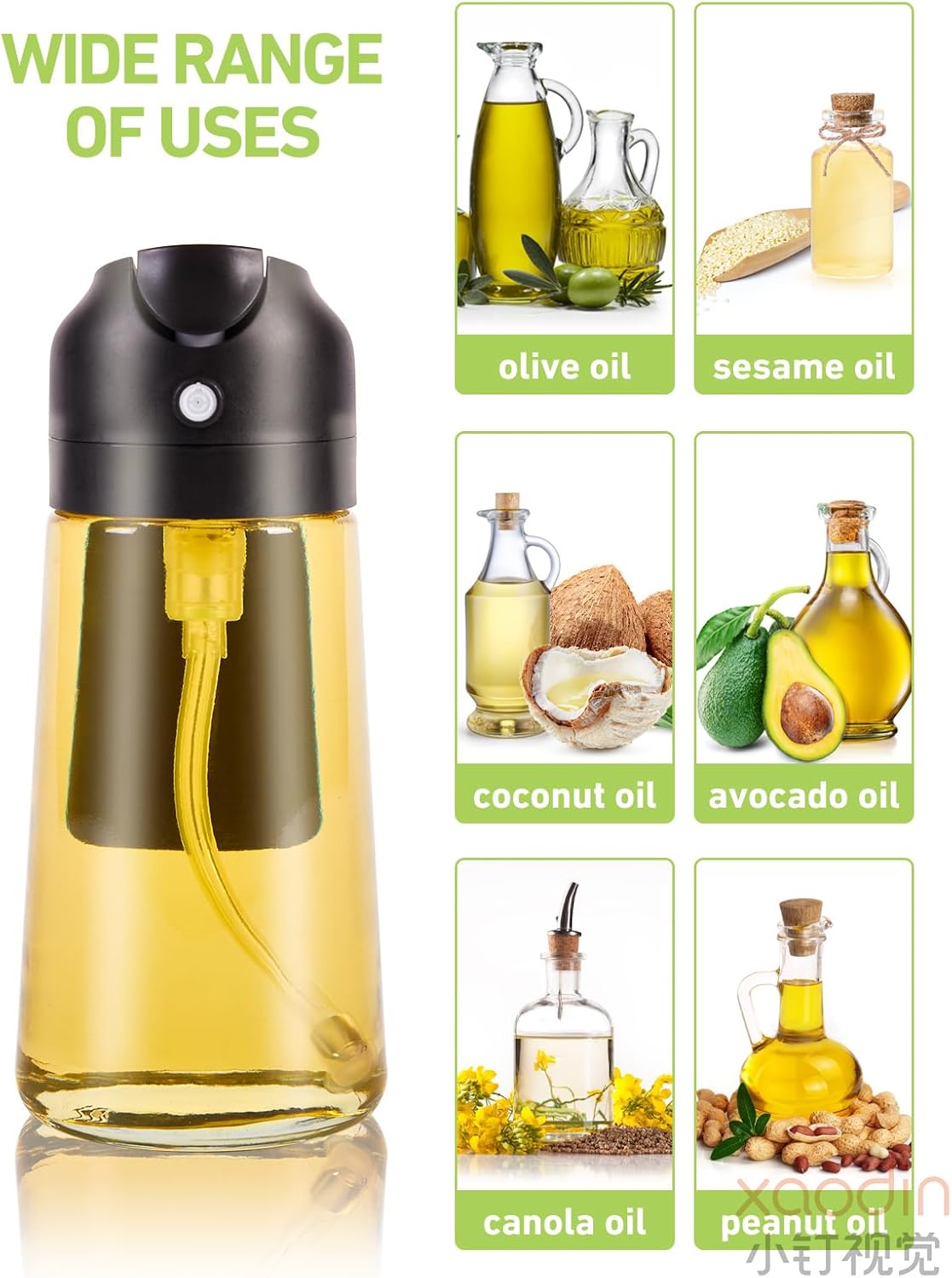 14oz Olive Oil Dispenser for Kitchen, 2 in 1 Glass Oil Sprayer and Dispenser, 420ml for Cooking, Baking, Salad, BBQ