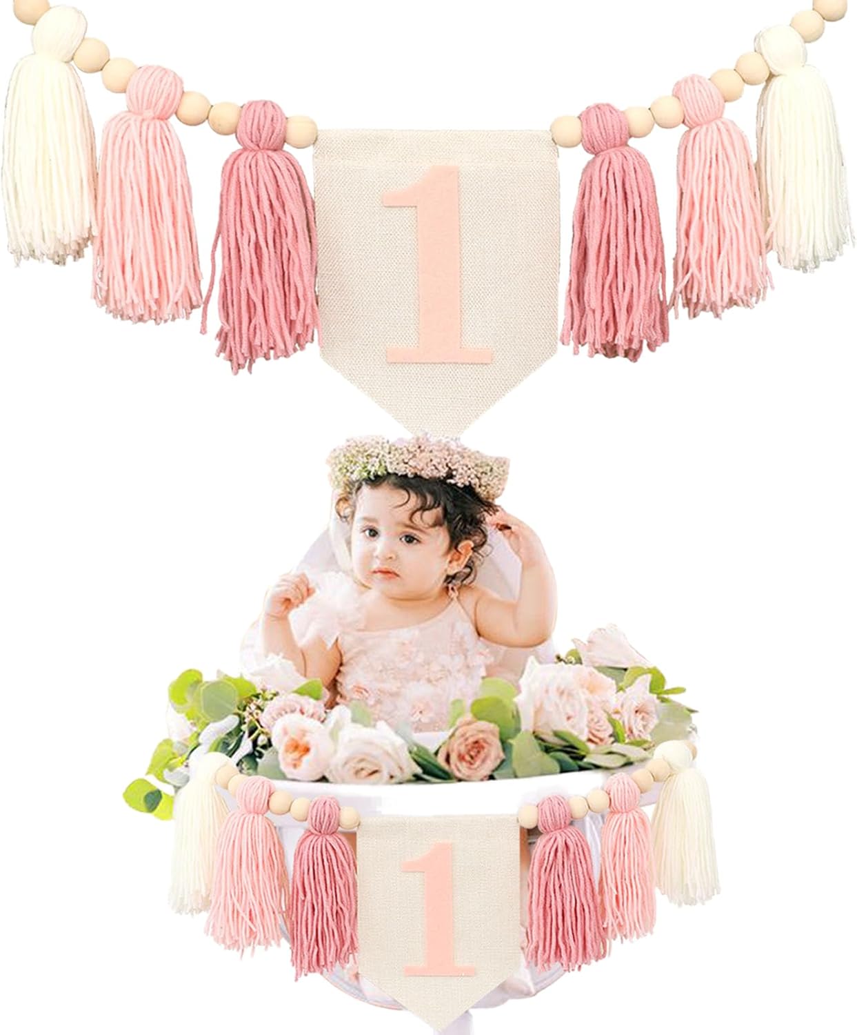 1st 1 Boho Pink Handmade Birthday High Chair Banner First Highchair Banner For Baby Girls Wild One Wall Hangings Wood