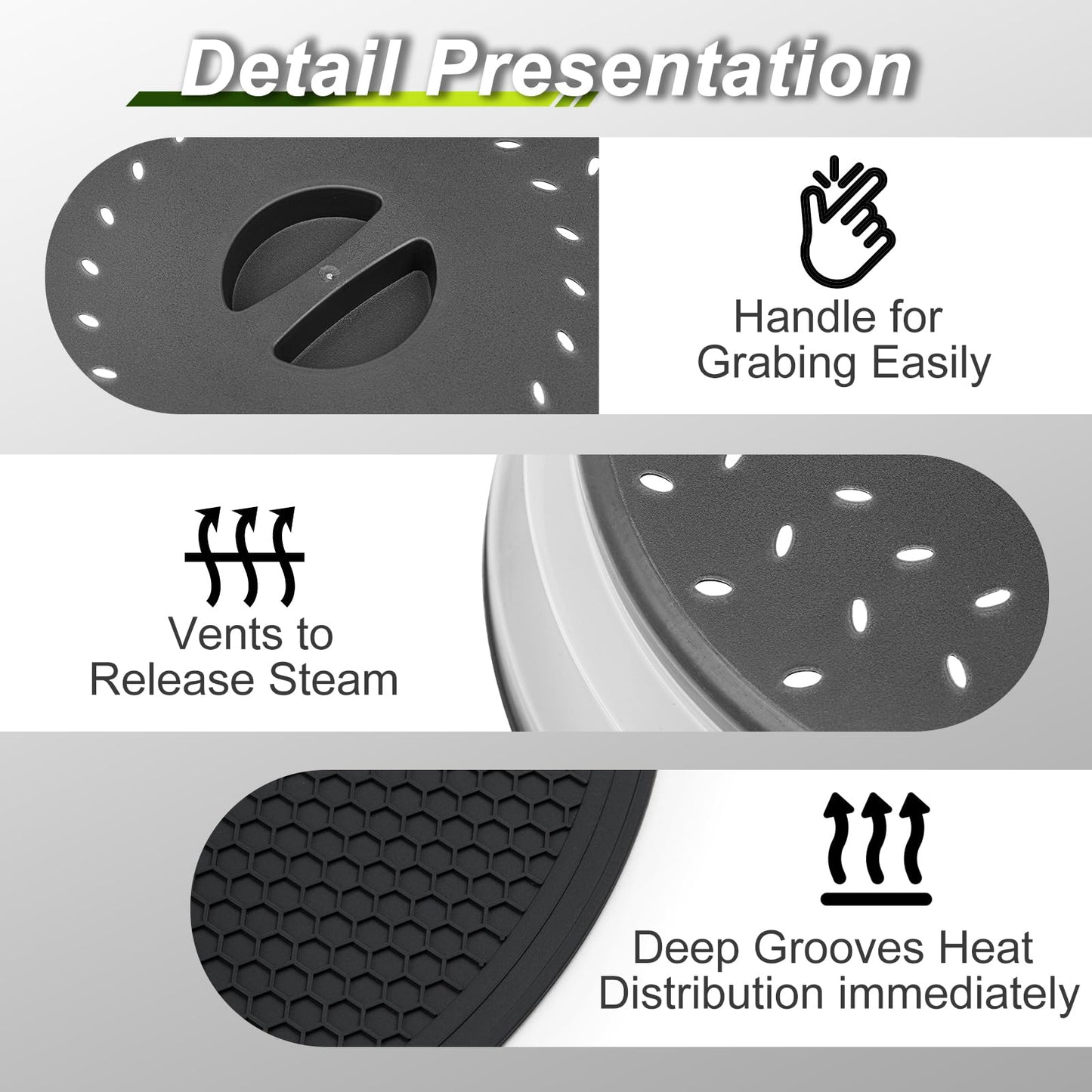 MAGJIUKE 12" Microwave food Cover & Mat,Large Vented Collapsible Splatter Guard dish Plate lid & Silicone Round Kitchen mat