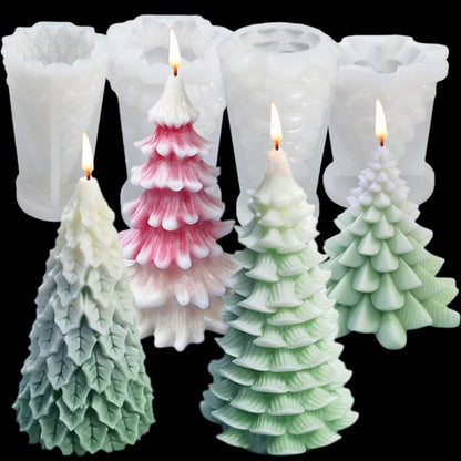 TOPYS 4PCS Christmas Tree Silicone Molds, 3D Candle Molds for Scented Candle Making Handmade Soap Bath Bomb Lotion Bar Chocolate Jello, DIY Xmas Tree Shaped Silicone Mold for Home Party Decoration