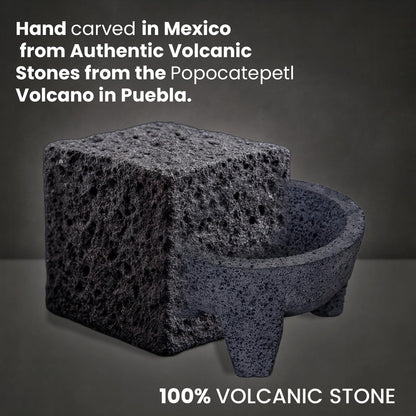 The Original Molcajete Mexicano Volcanic Rock Handmade of Authentic Lava Rock in Mexico - Molcajete de Piedra volcanica - Molcajete Mortar Pestle Bowl - Volcanic Rock Guacamole Maker