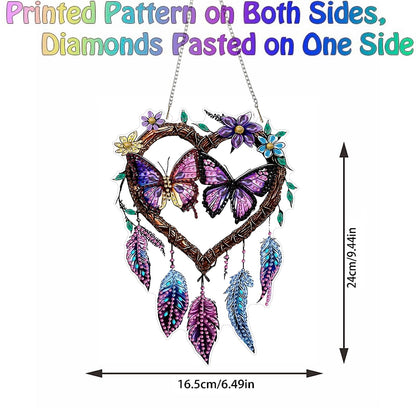 DIY Hanging Diamond Art Kits for Adults, butterfly Dream Catcher Diamond Painting Kits, Special Shaped Rhinestone, Acrylic 5D Gem Art Craft Window Pendants Home Garden Wall Hanging Ornament Kits