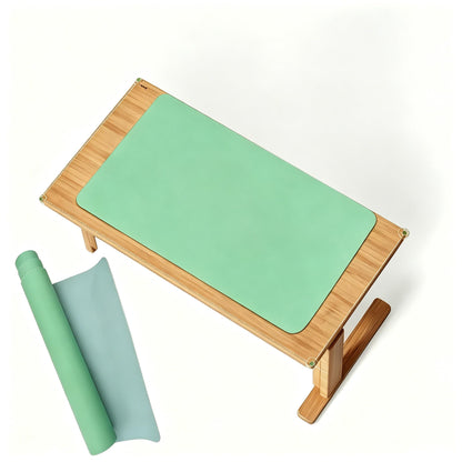 Reversible Silicone Table Mat - 2-in-1 Desk Pad & Silicone Craft Mat Eye-Care Green Painting Mat & Blue Leather Desk Mat，Waterproof Washable Art Mat for Drawing, Clay, Crafts（80 * 40CM）