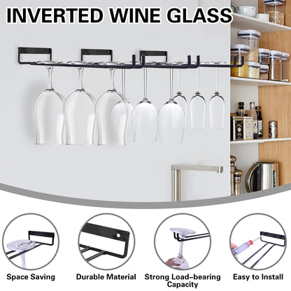 Baowenbei 11.8 Inch Wine Glass Rack - Set of 4 Stemware Hanging Rack, Metal Wine Glass Holder for Under Cabinet Organization and Storage