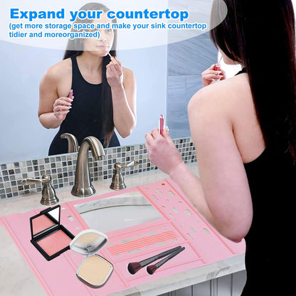 Bathroom Sink Cover, Foldable Makeup Brush Cleaning Mat, Silicone Sink Topper, Heat Resistant Makeup Organizer