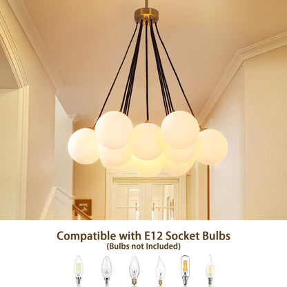 13-Light Bubble Chandelier, Modern Sputnik Glass Chandelier, Milk Glass & Globe Pendant Light, Elegant Bubble Hanging Island Lighting for Bedroom, Living Room, Dining Room & Kitchen Island Over Table