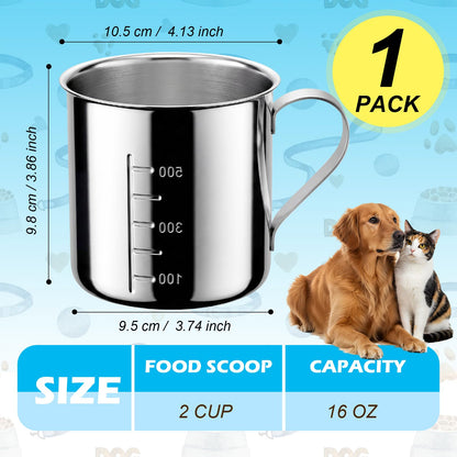 Ashmacdo Dog Food Scoop 2 Cup,304 Stainless Steel Measuring Cups with Handle Pet Food Scoop Cup Measuring Scoop for Dogs, Cats, Birds & Rabbits – Ideal for Dry Food & Treats (2 Cup)