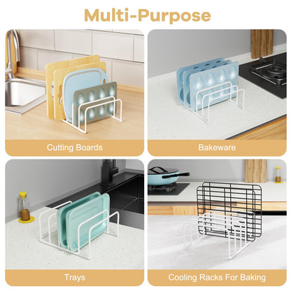 Fikoksol Cutting Board Organizer and Baking Sheet Rack, [1-Pack] White Heavy Duty Metal Cookie Sheet Organizer for Cutting Board Storage & Plate Holder for Cabinet, Tray Dividers for Cabinets