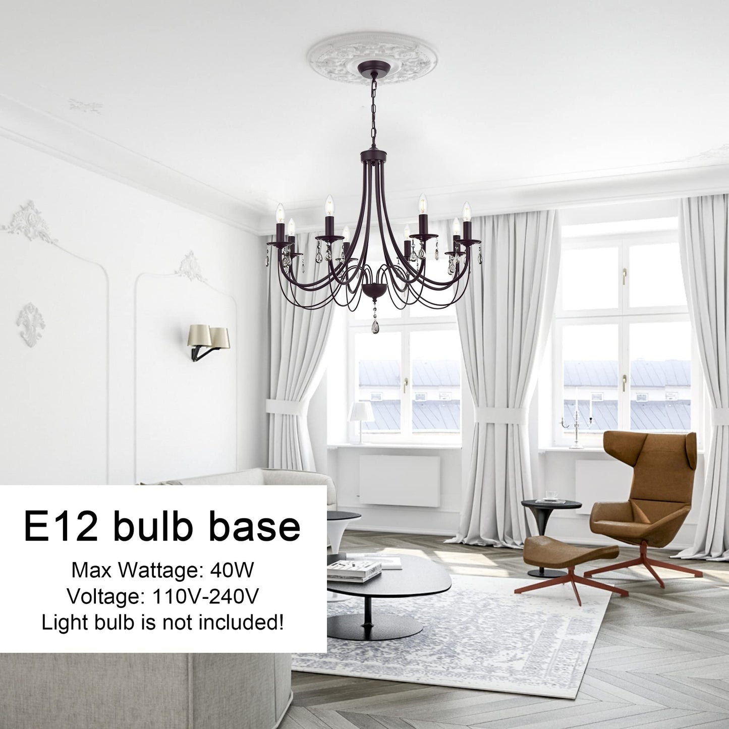 Lucidce Farmhouse Chandeliers 8 Lights Oil Rubbed Bronze Pendant Lighting Dining Room Light Fixtures Modern Crystal Ceiling Light Fixtures