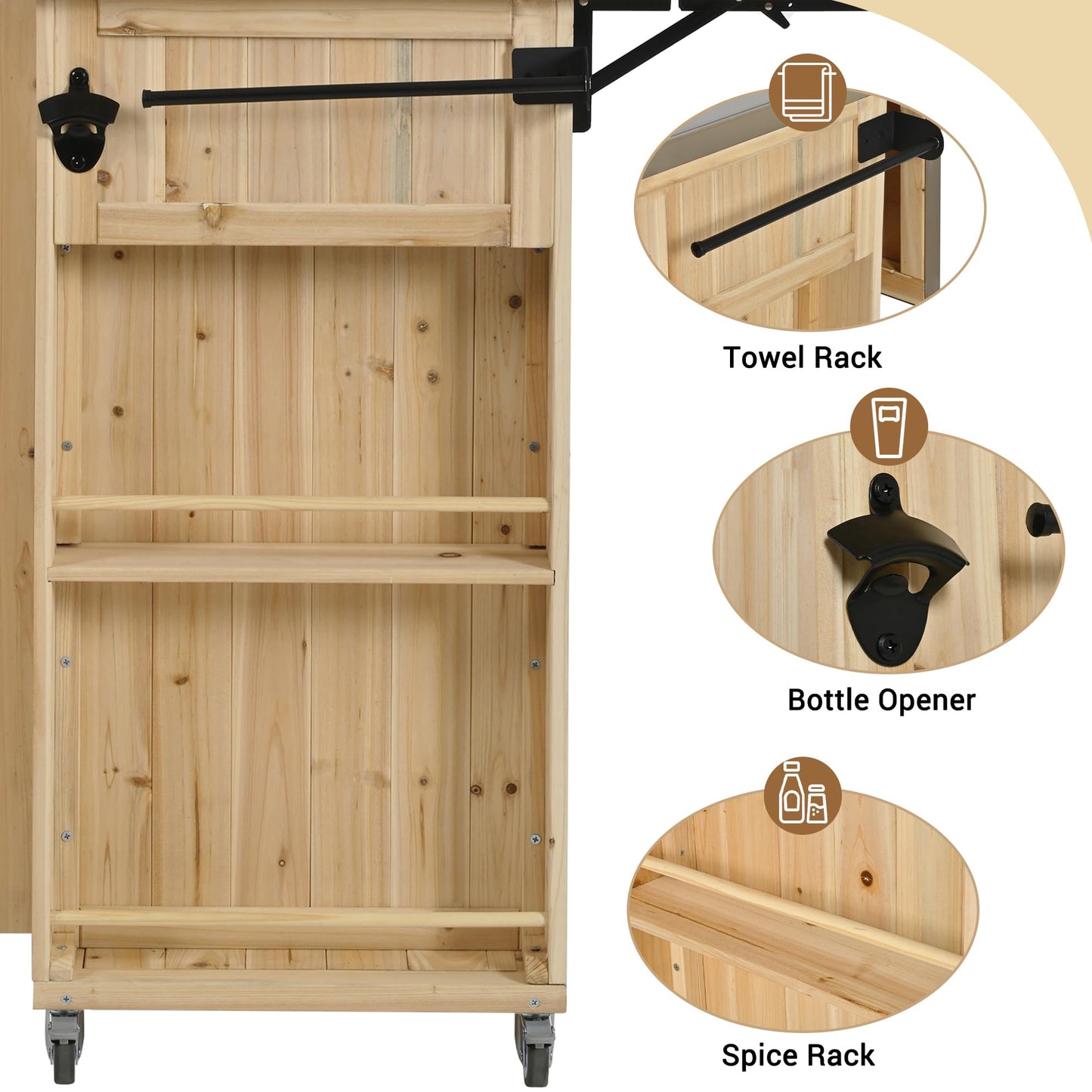 52.25" W Outdoor Grill Cart Table with Stainless Steel Tabletop, Patio Kitchen Island Storage Cabinet for BBQ, Bar